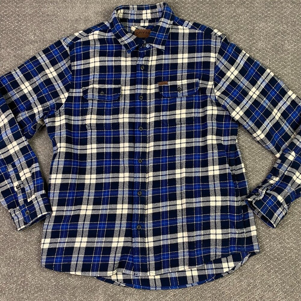 Orvis Flannel Shirt Jacket Shacket Men's XL Blue Plaid Check Cotton